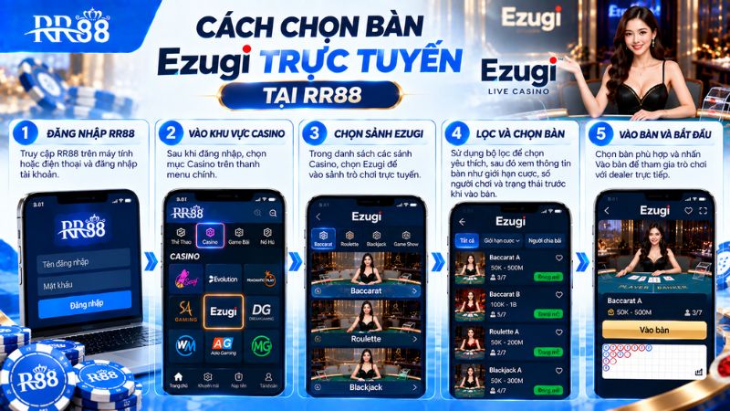 Cách chọn bàn Ezugi TRỰC TUYẾN